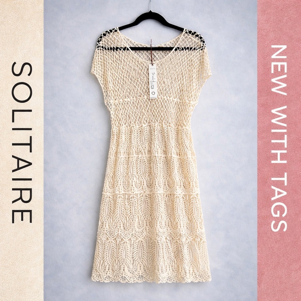 NWT Solitaire Cream Crochet Lace Boho Festival Dress Beach Cover Up